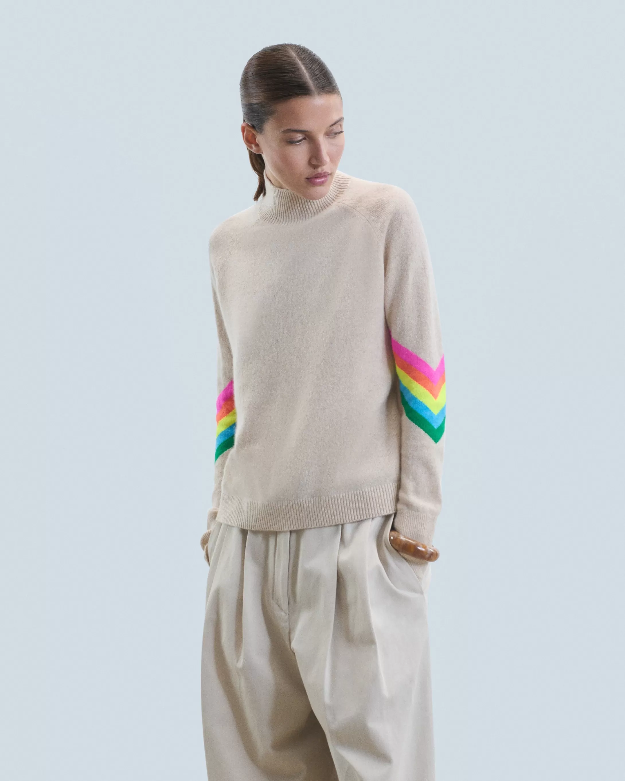 Maglione Collo alto Bande maniche Multicolori Leggero | FROM FUTURE Hot
