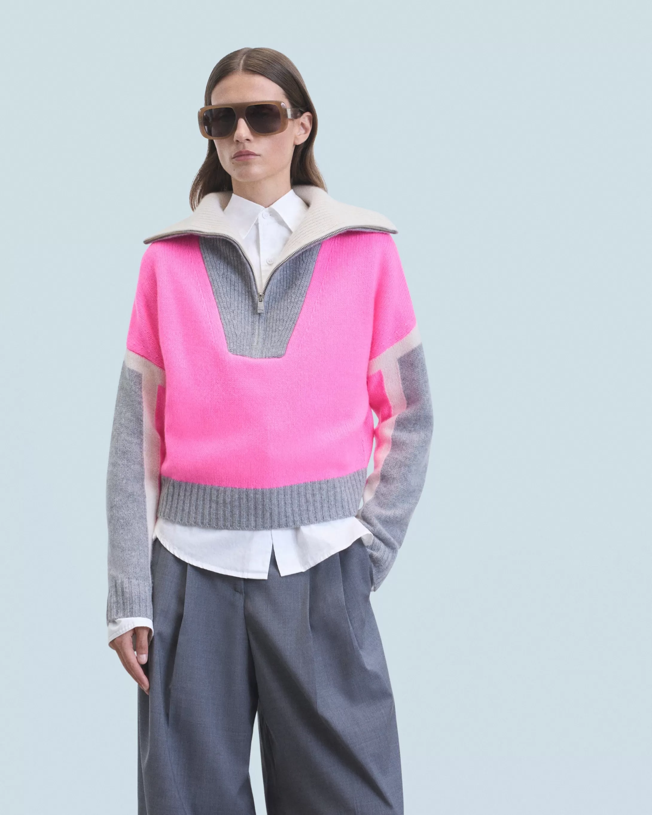 Maglione Collo alto con zip Tricolore | FROM FUTURE Sale