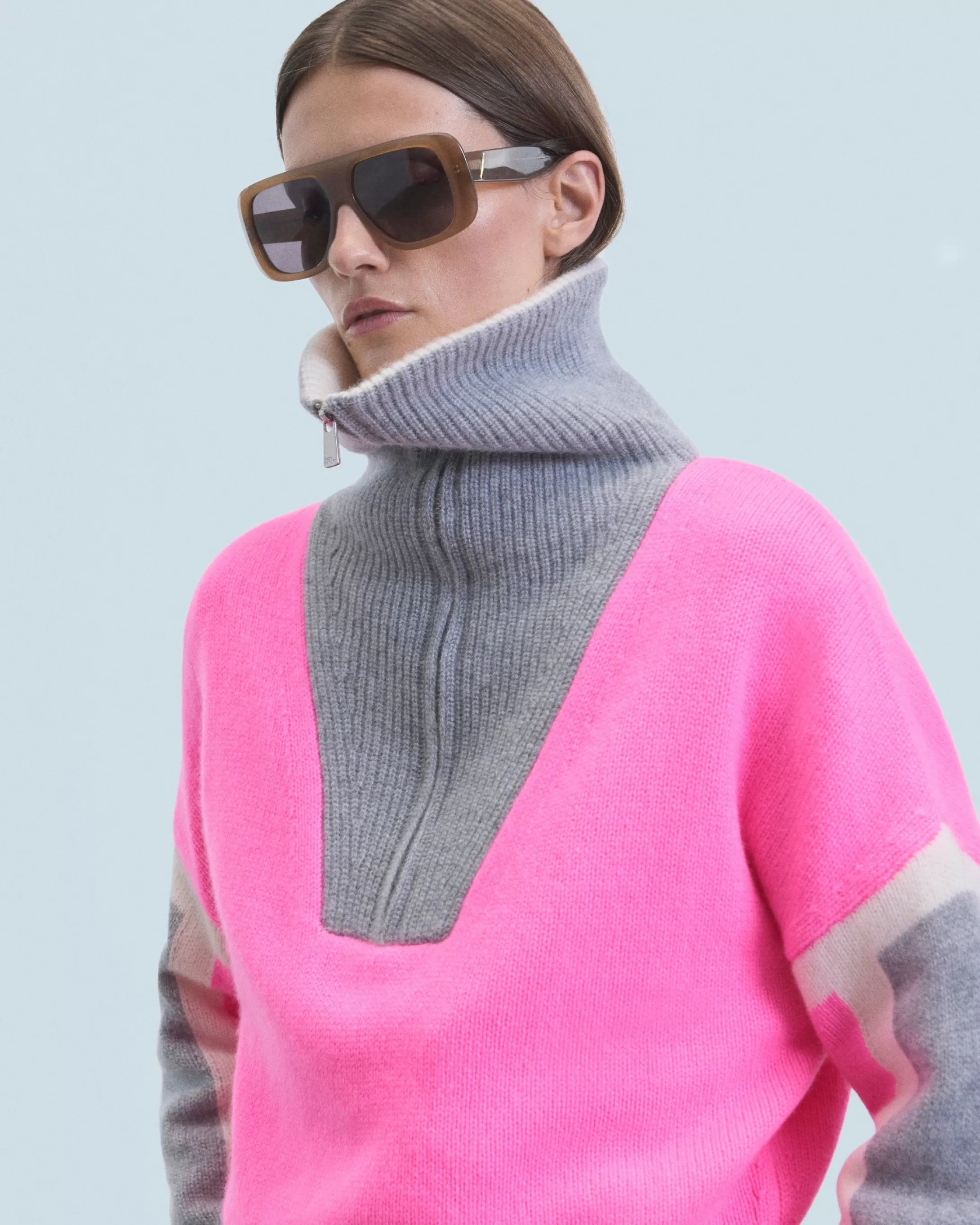 Maglione Collo alto con zip Tricolore | FROM FUTURE Sale