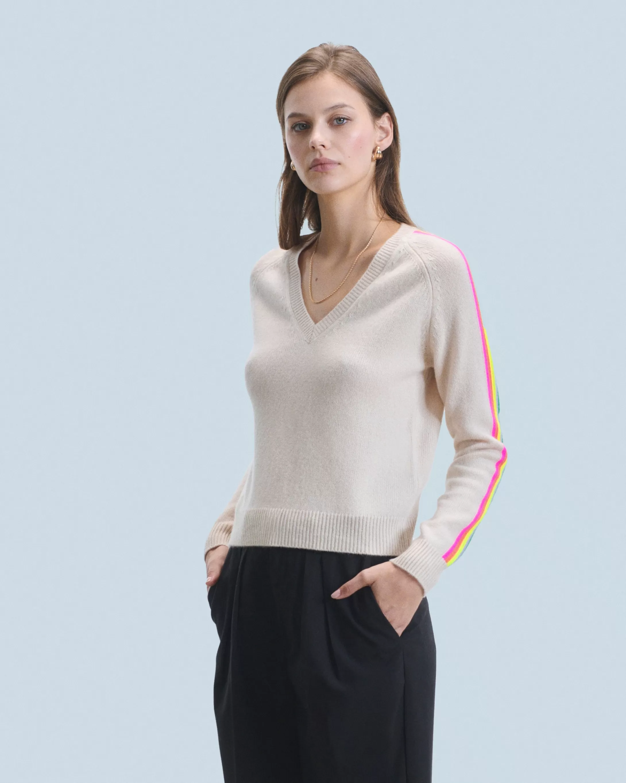 Maglione Scollo a V Maniche multicolori | FROM FUTURE Hot