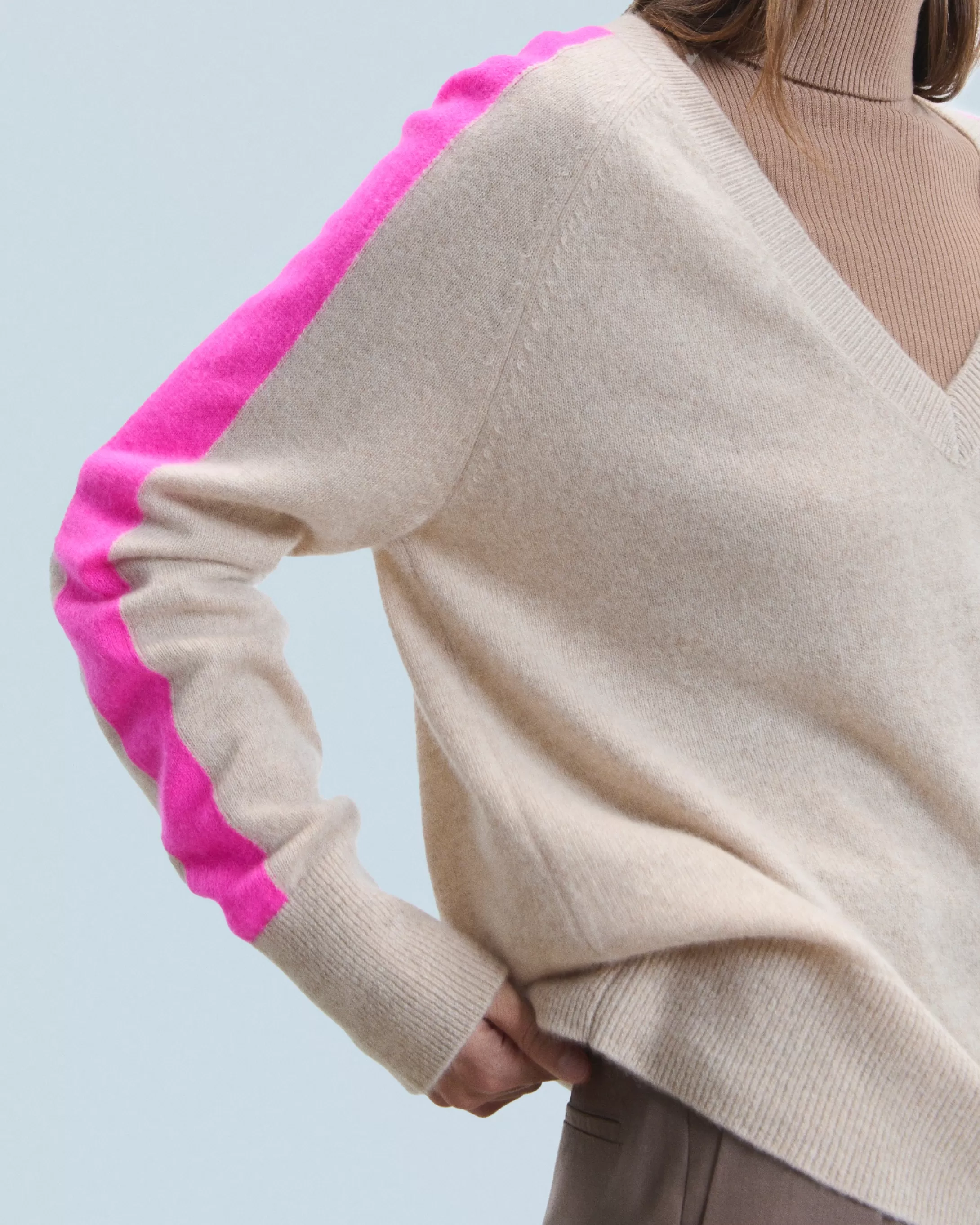 Maglione Scollo a V Oversize Bande bicolori Leggero | FROM FUTURE Hot