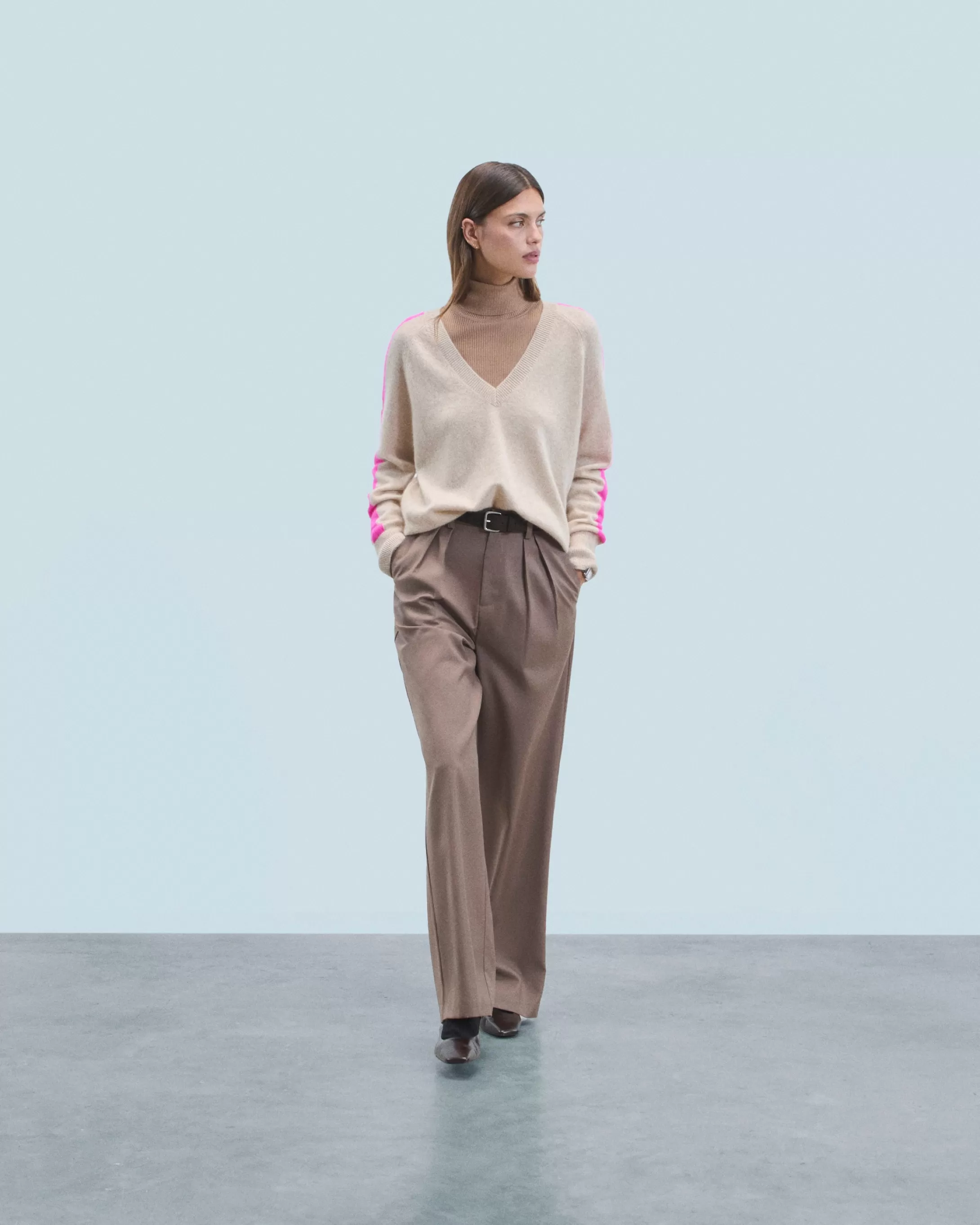 Maglione Scollo a V Oversize Bande bicolori Leggero | FROM FUTURE Hot