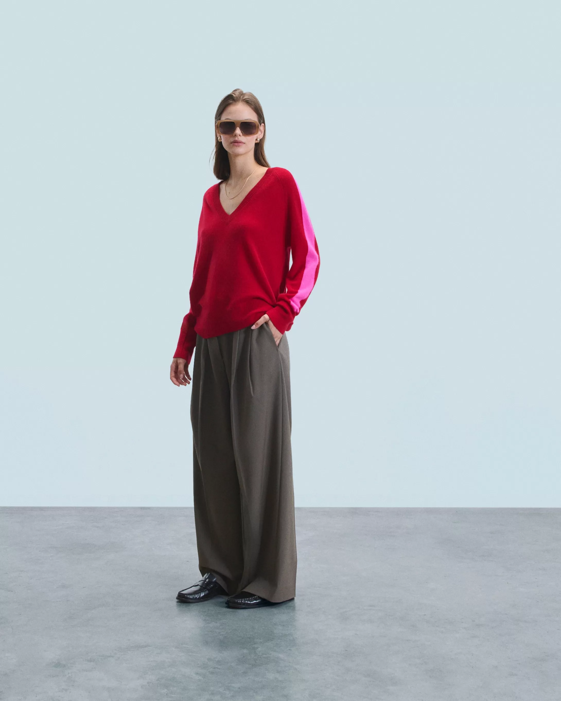 Maglione Scollo a V Oversize Bande bicolori Leggero | FROM FUTURE Best Sale