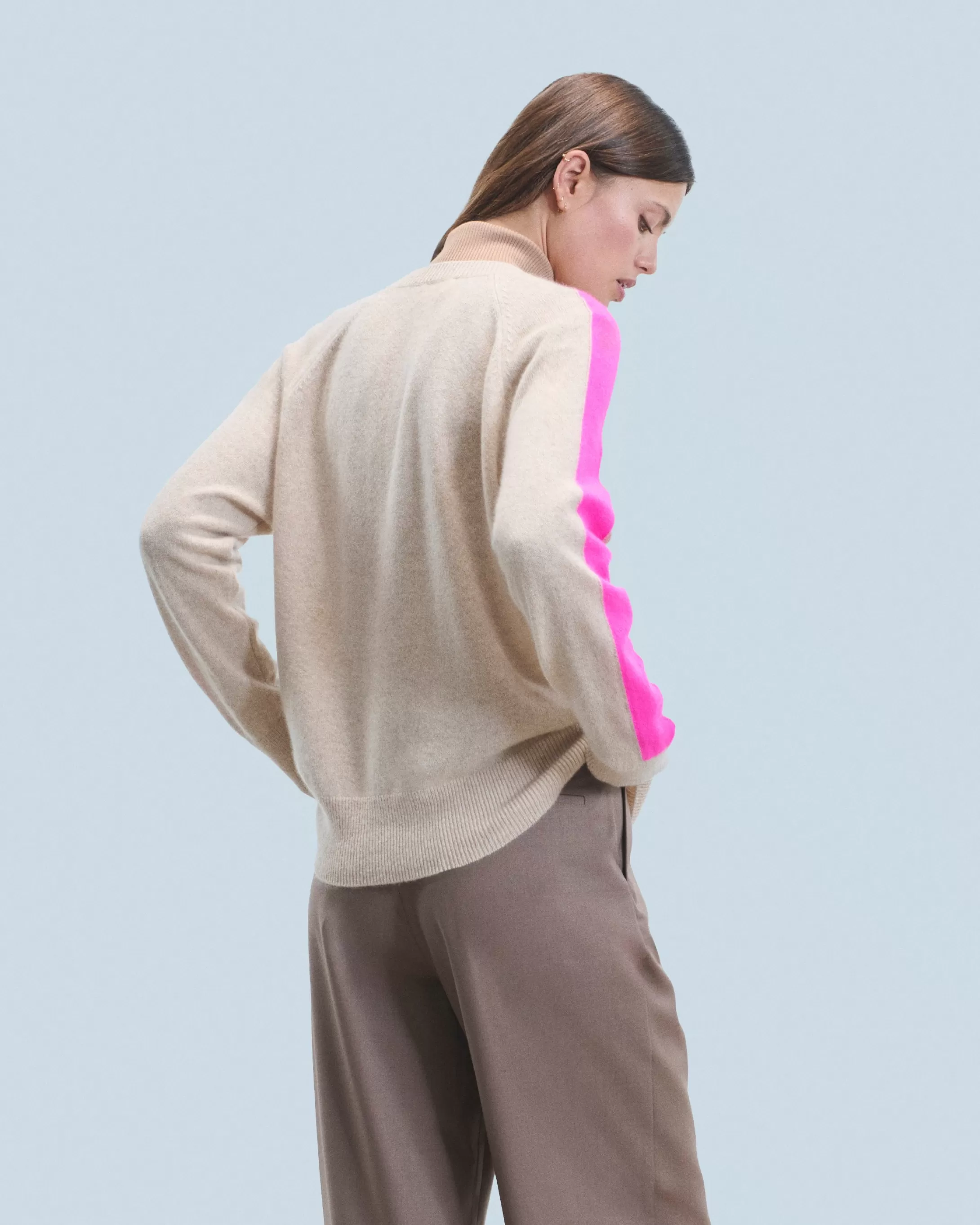Maglione Scollo a V Oversize Bande bicolori Leggero | FROM FUTURE Hot