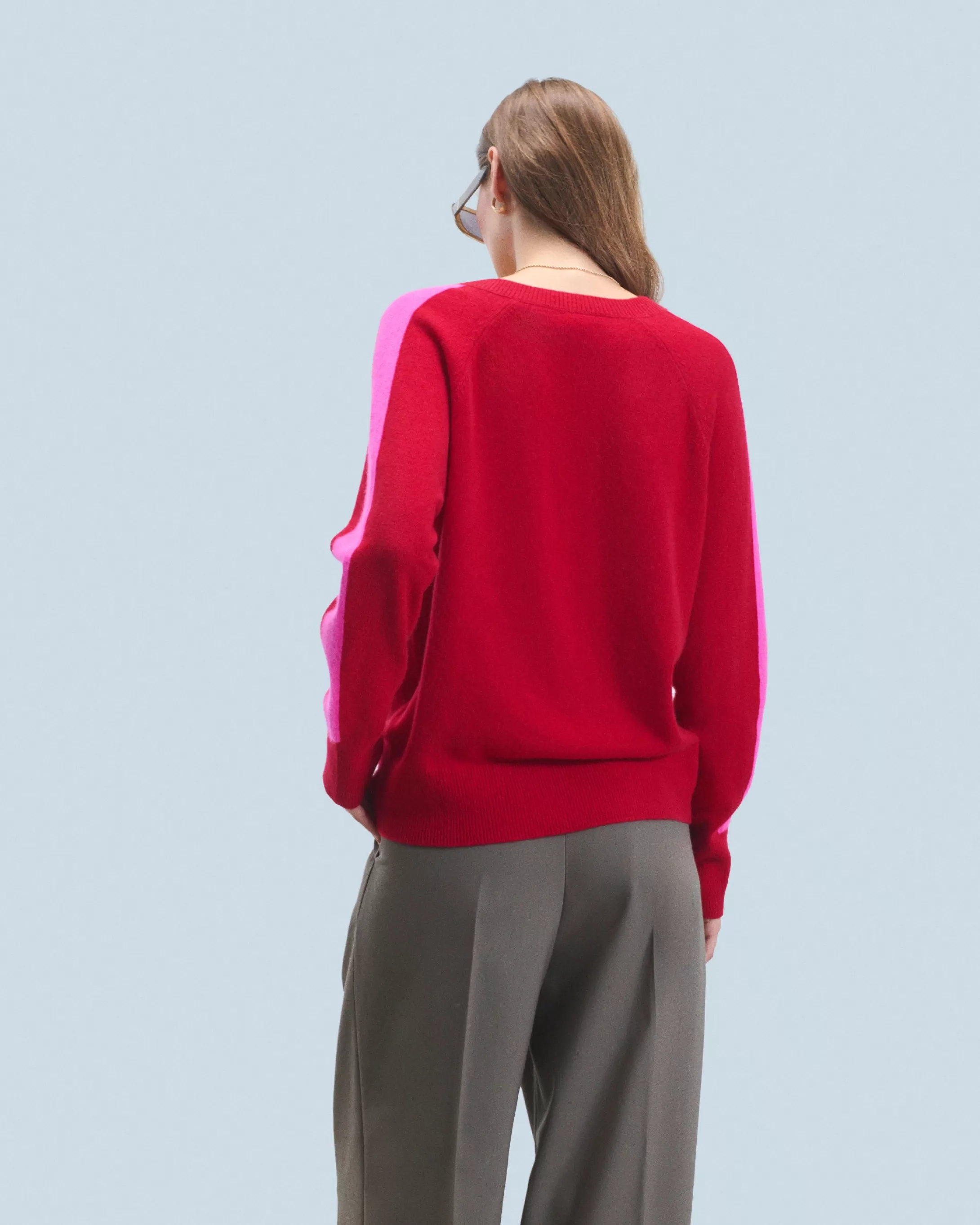 Maglione Scollo a V Oversize Bande bicolori Leggero | FROM FUTURE Best Sale