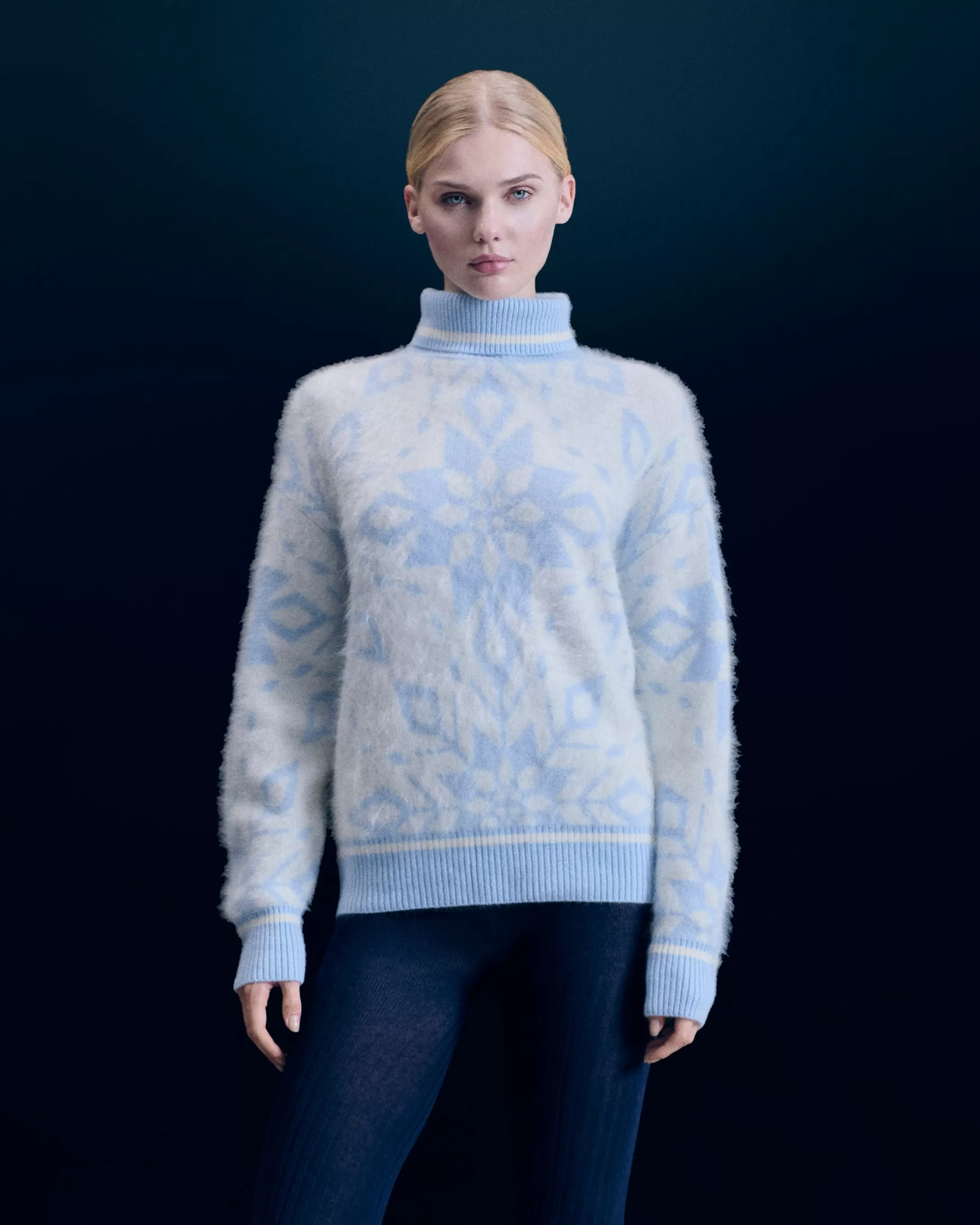 Pullover Collo dolcevita Hairy con Motivo Fiocchi di neve | FROM FUTURE Online