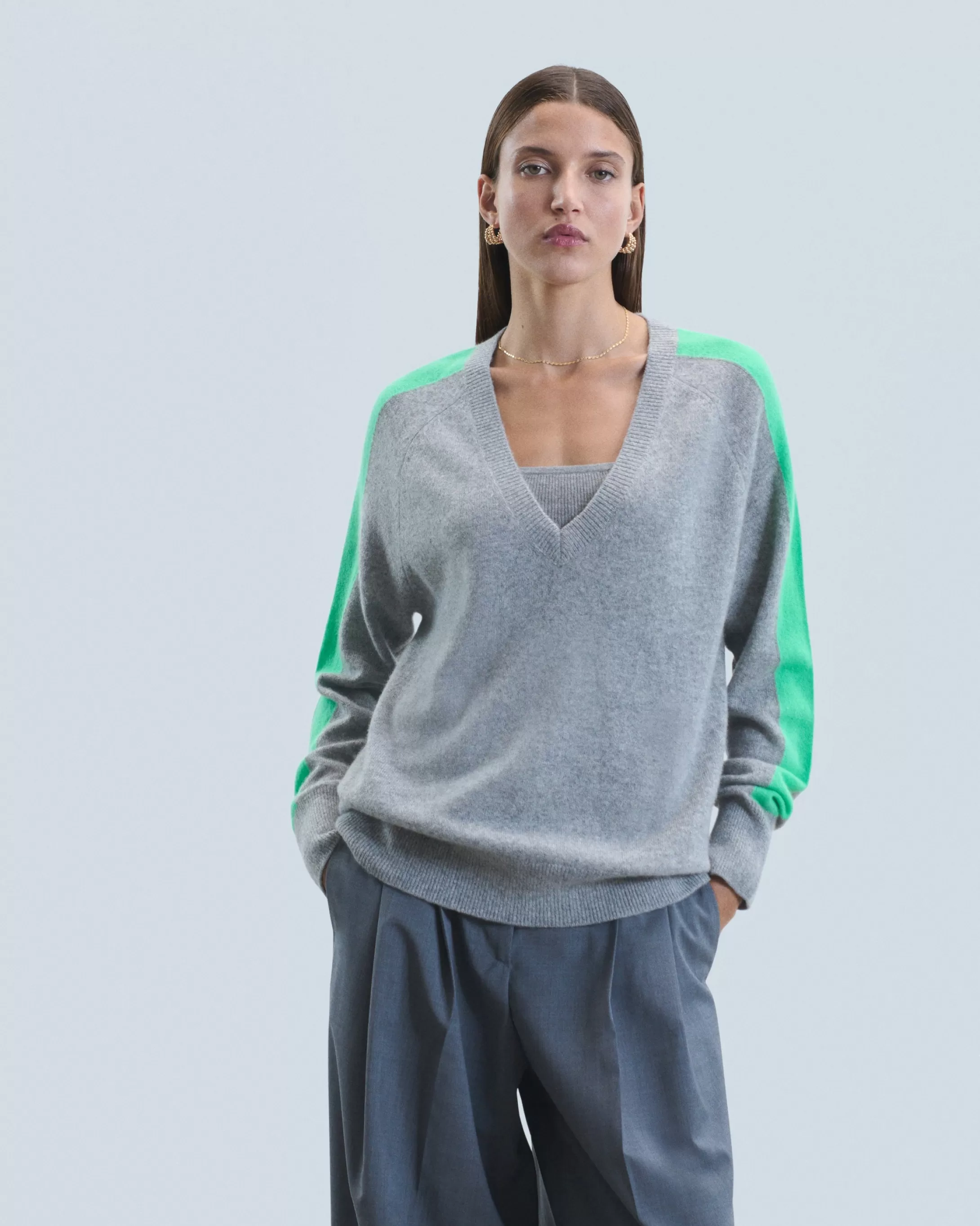 Pullover Scollo a V Oversize Bande bicolori Leggero | FROM FUTURE Hot
