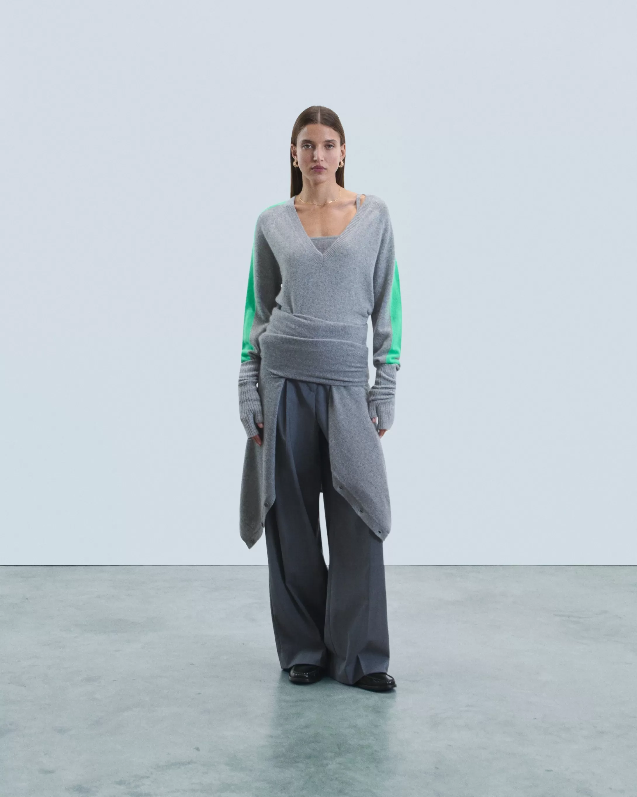 Pullover Scollo a V Oversize Bande bicolori Leggero | FROM FUTURE Hot