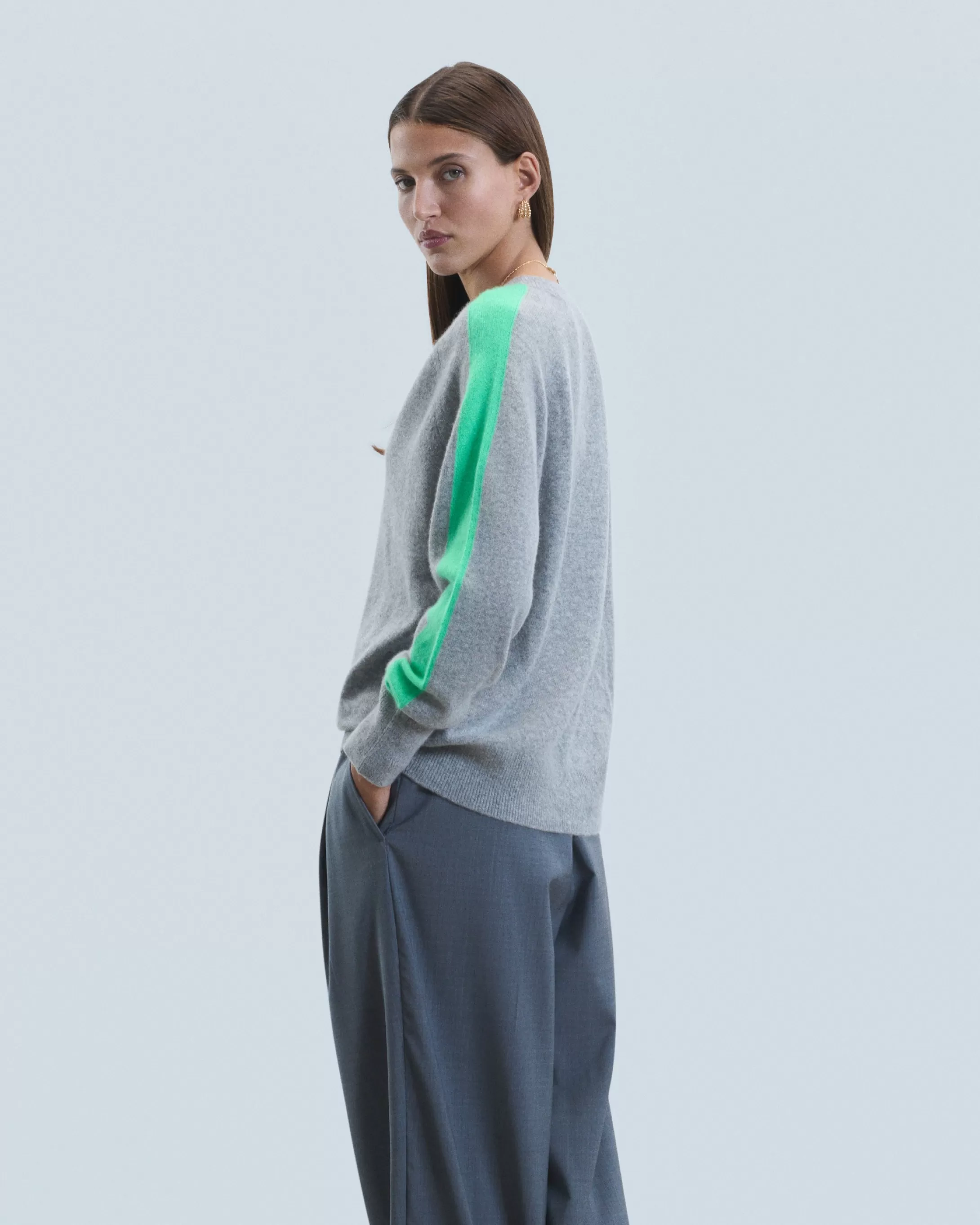 Pullover Scollo a V Oversize Bande bicolori Leggero | FROM FUTURE Hot