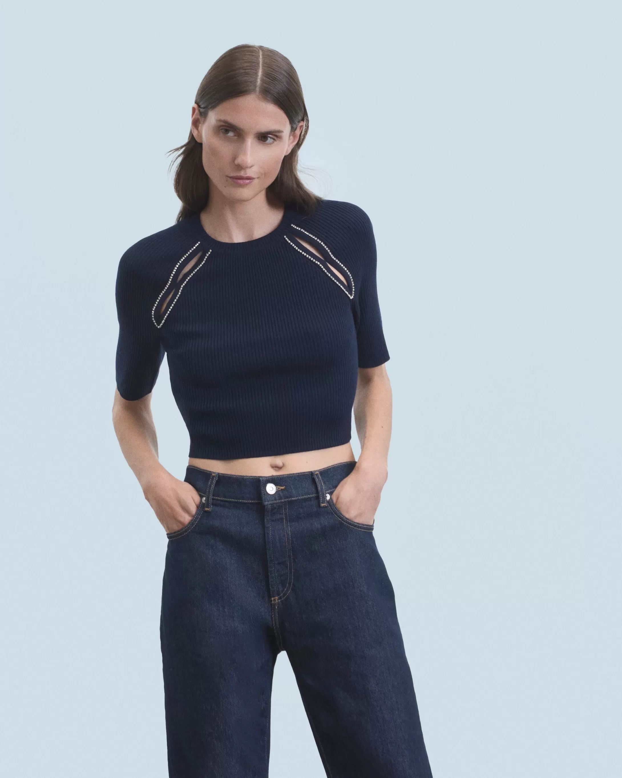 Top Maniche corte con Aperture e Ricami | FROM FUTURE Sale